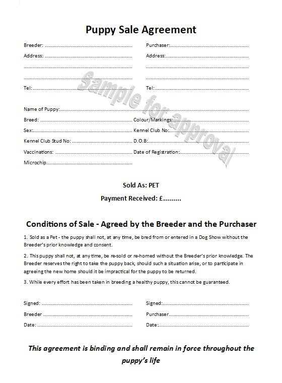 Free Printable Puppy Puppy Deposit Contract Dog S Purchase Agreement